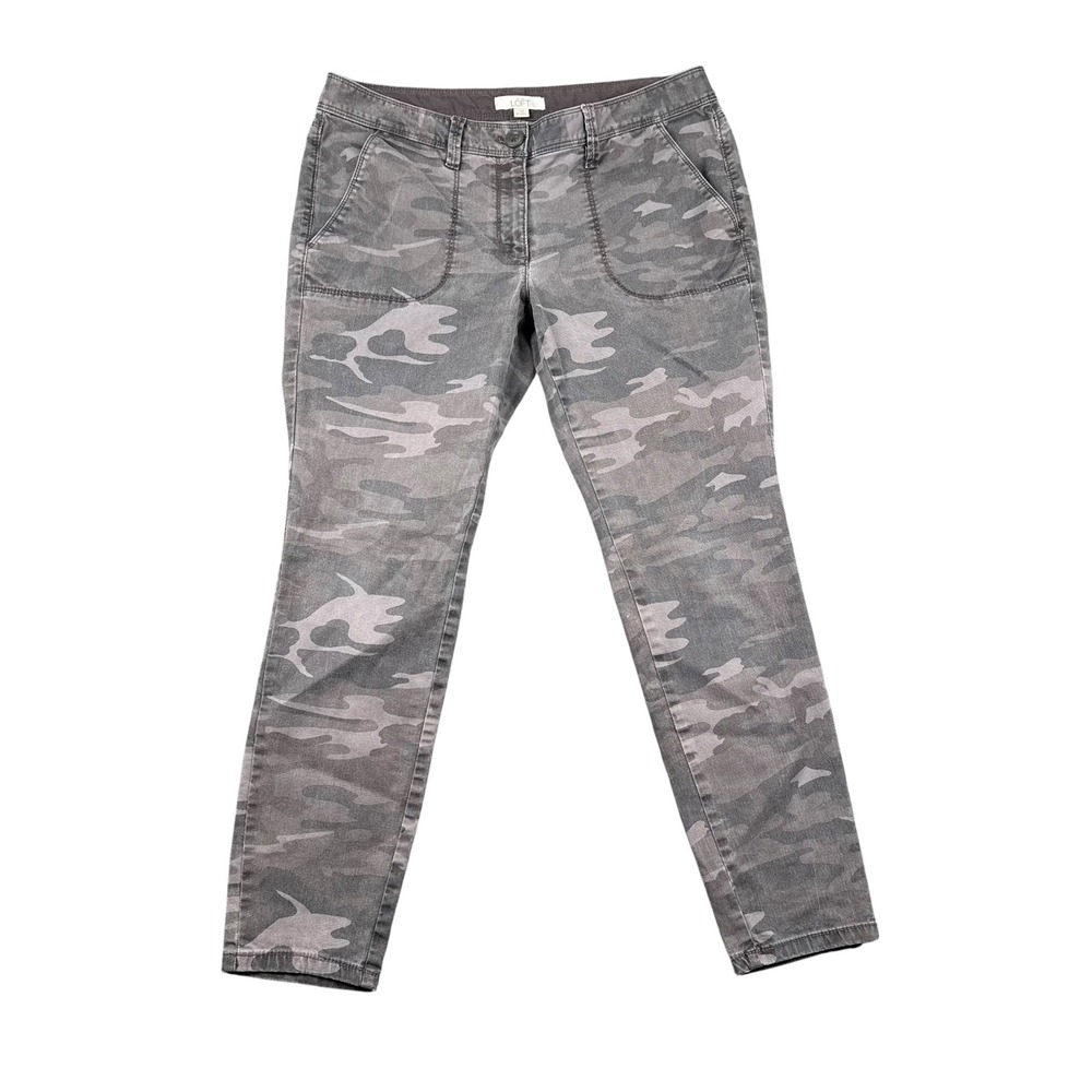 LOFT Julie Gray Camouflage Skinny Pants Womens 8P Petite‎ Mid Utility 847 Camo